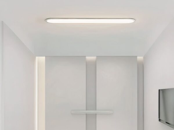Panneau LED blanc design moderne et minimaliste, dans une pièce blanche.