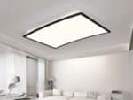Panneaux LED design moderne et rectangulaire incurvé, de couleur noir, dans un salon.