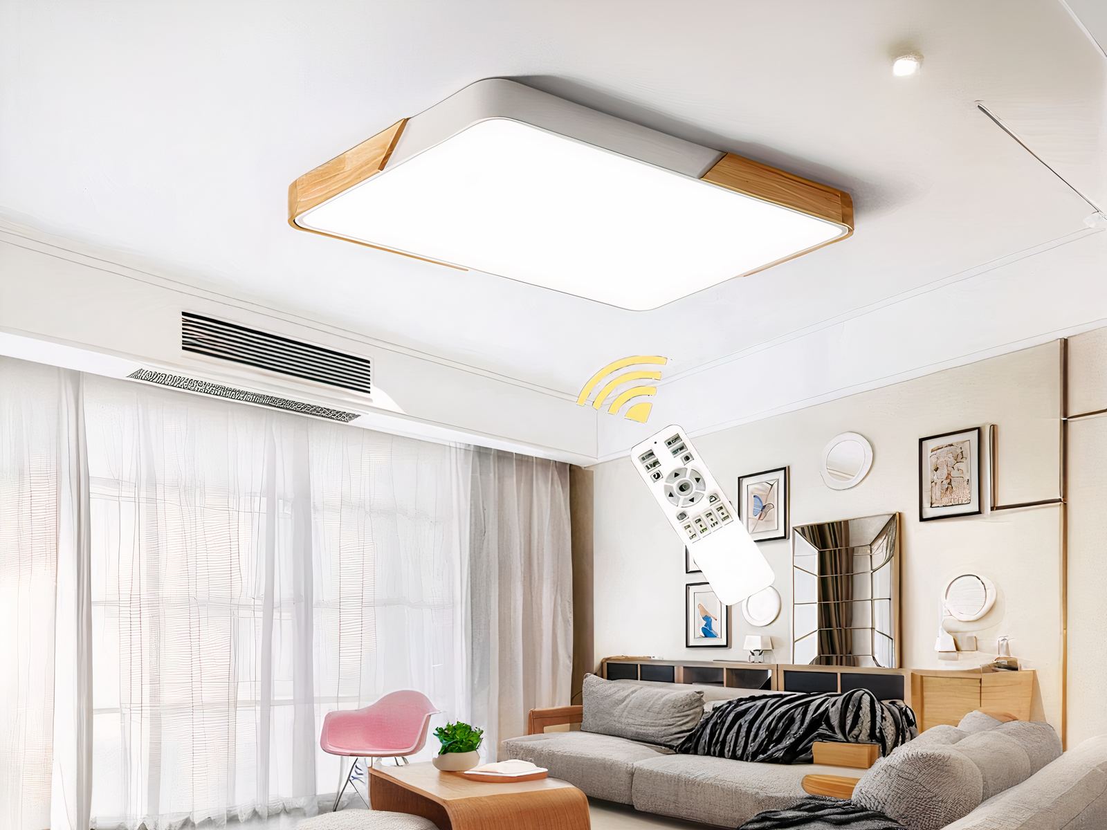 Plafonnier LED design en forme carré en bois