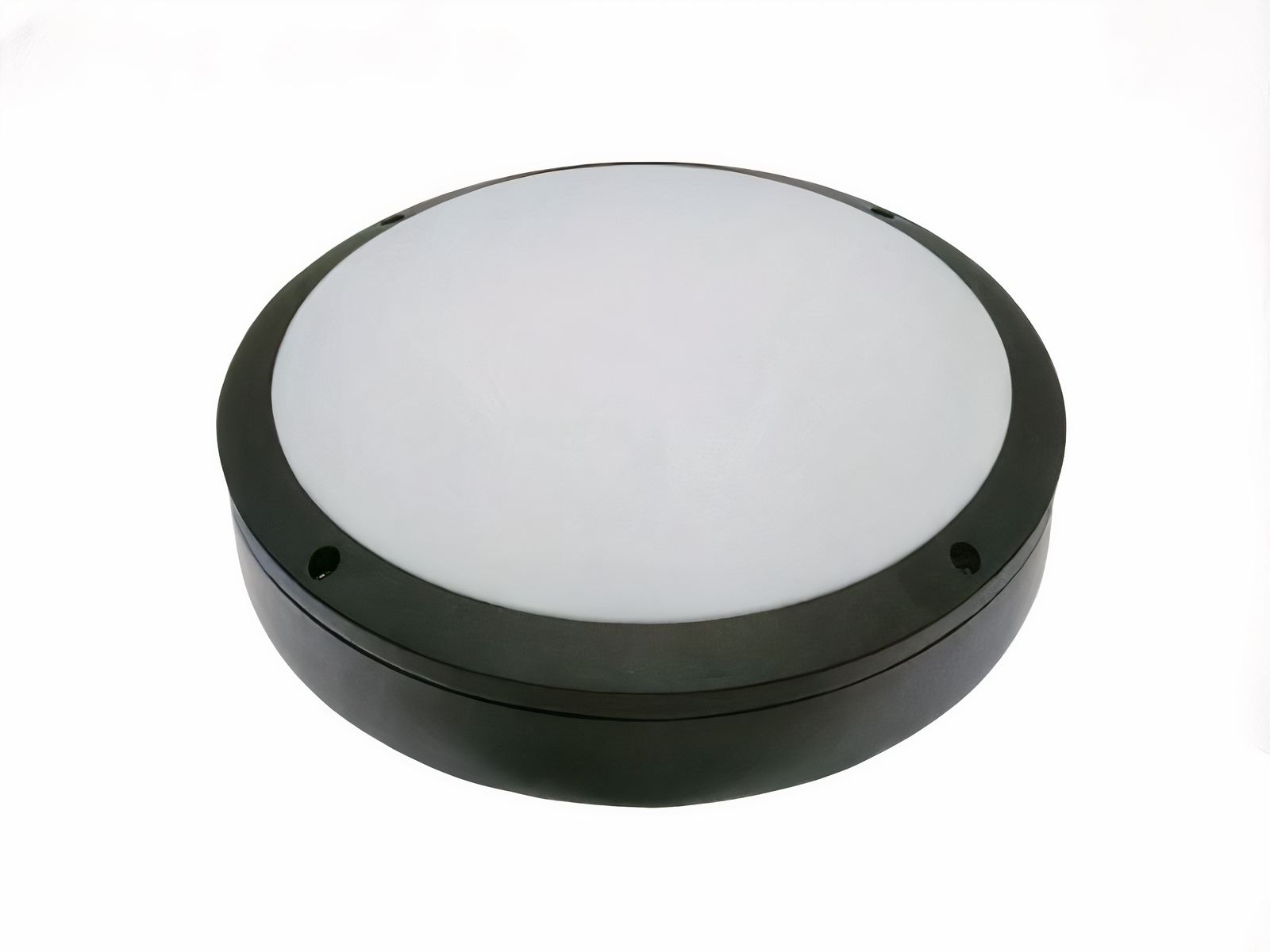 Plafonnier LED extérieur rond et étanche Plafonnier rond avec le contour noir et le centre blanc. Sur fond blanc.