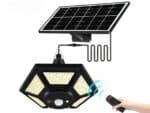 Plafonnier LED exterieur style lustre avec panneau solaire sur fond blanc