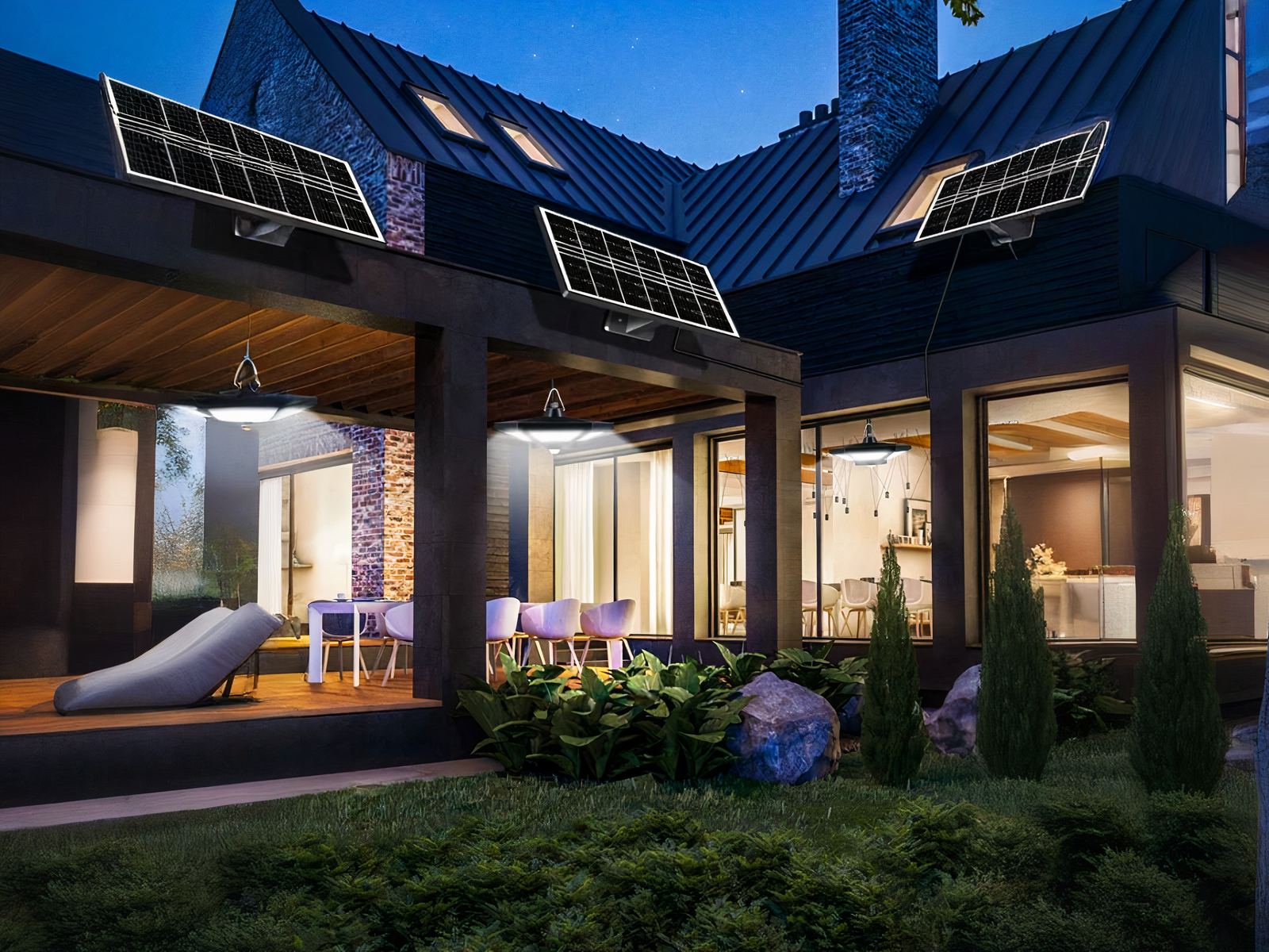 Plafonnier LED exterieur style lustre avec panneau solaire