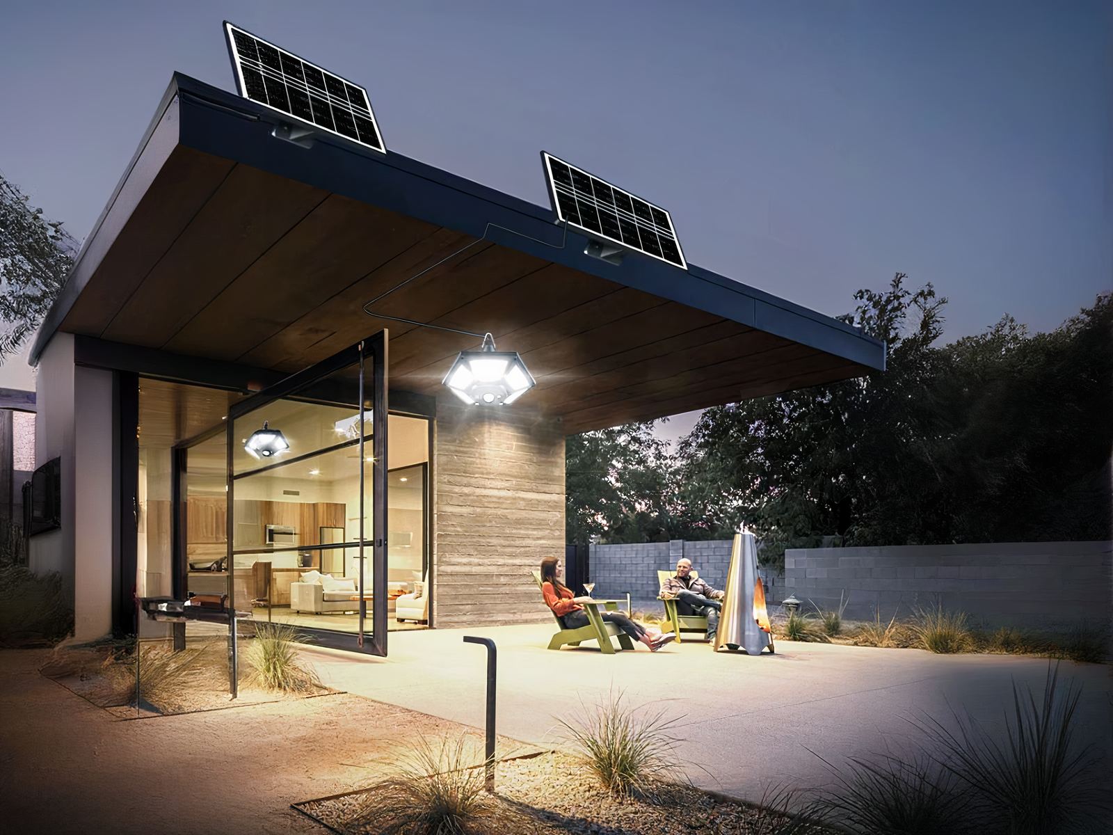 Plafonnier LED exterieur style lustre avec panneau solaire