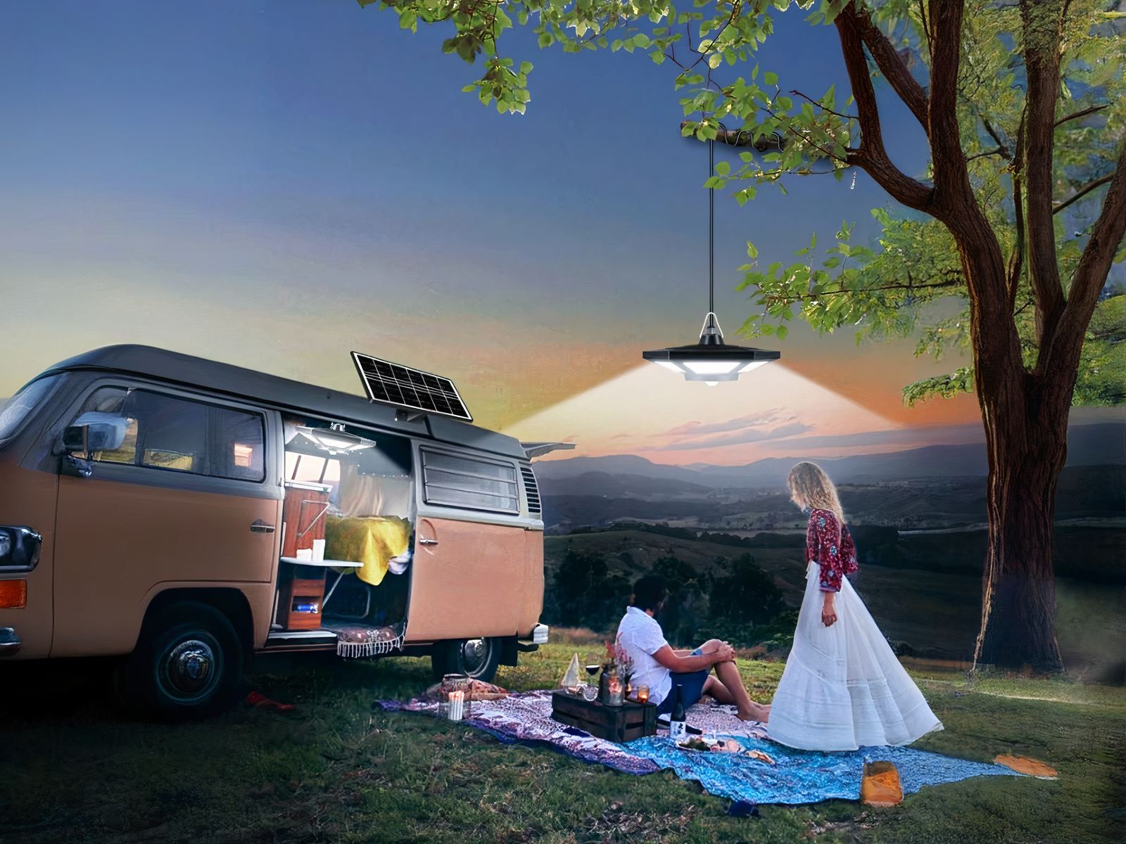 Plafonnier LED extérieur style lustre avec panneau solaire Plafonnier LED exterieur style lustre avec panneau solaire