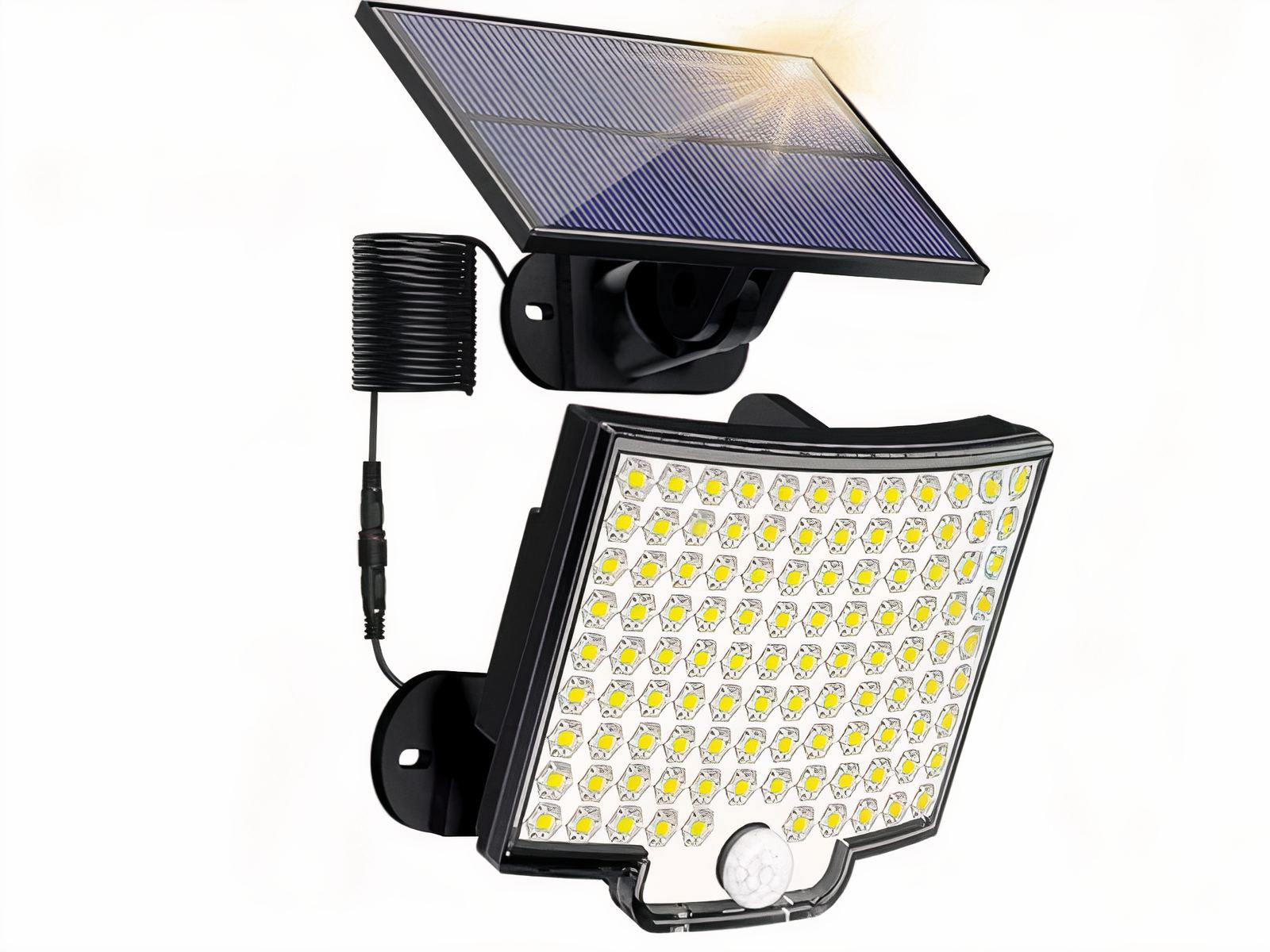 Projecteur LED solaire avec détecteur de mouvement sur fond blanc