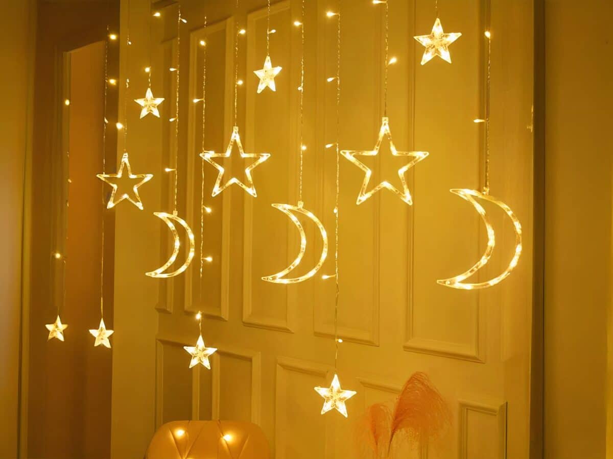 Rideau LED de décoration en forme d'étoile et de lune