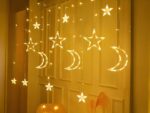 Rideau LED de décoration en forme d'étoile et de lune