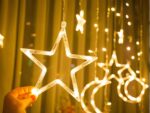 Rideau LED de décoration en forme d'étoile et de lune