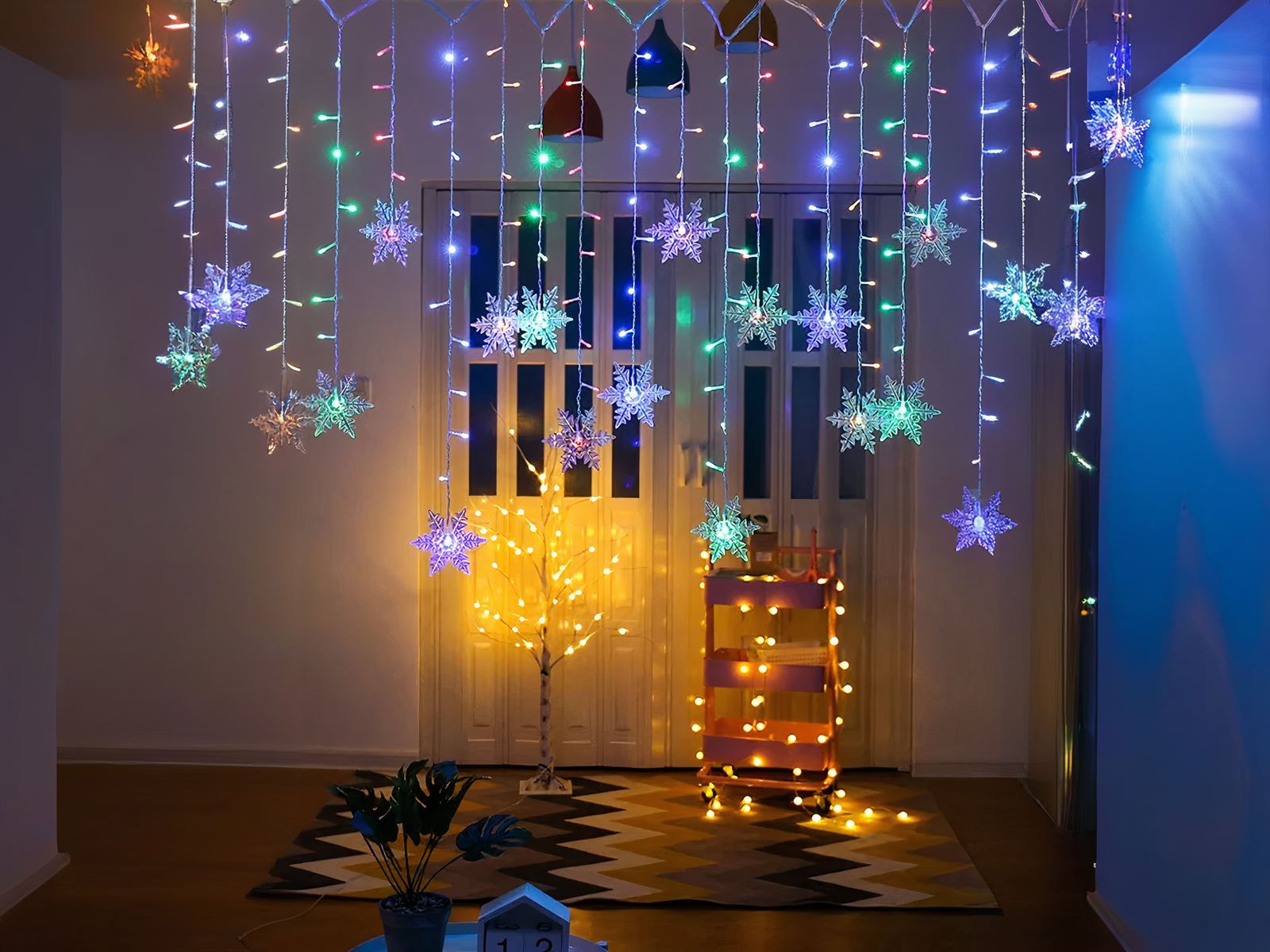 Rideau LED design en forme de flocon de neige