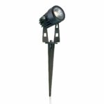 Spot LED extérieur imperméable avec piquet Spot LED extérieur imperméable, piquet amovible, noir, sur fond blanc.