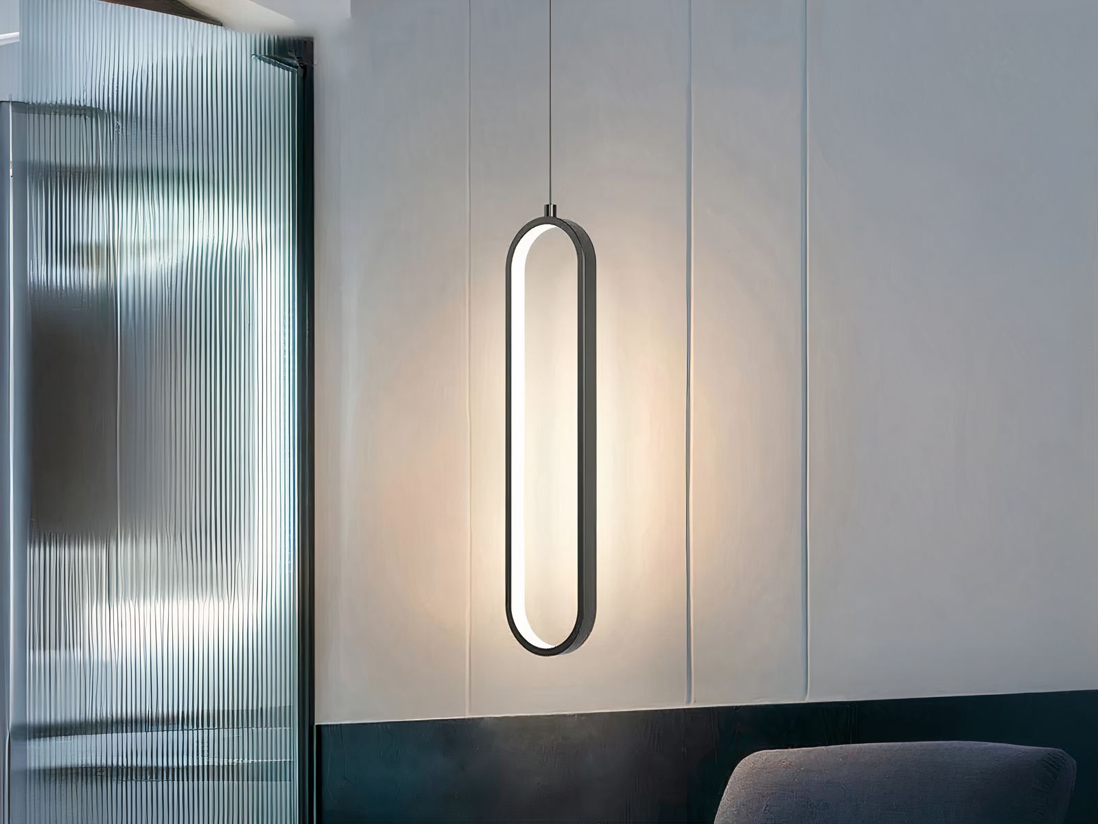 Suspension LED minimaliste moderne ovale noire