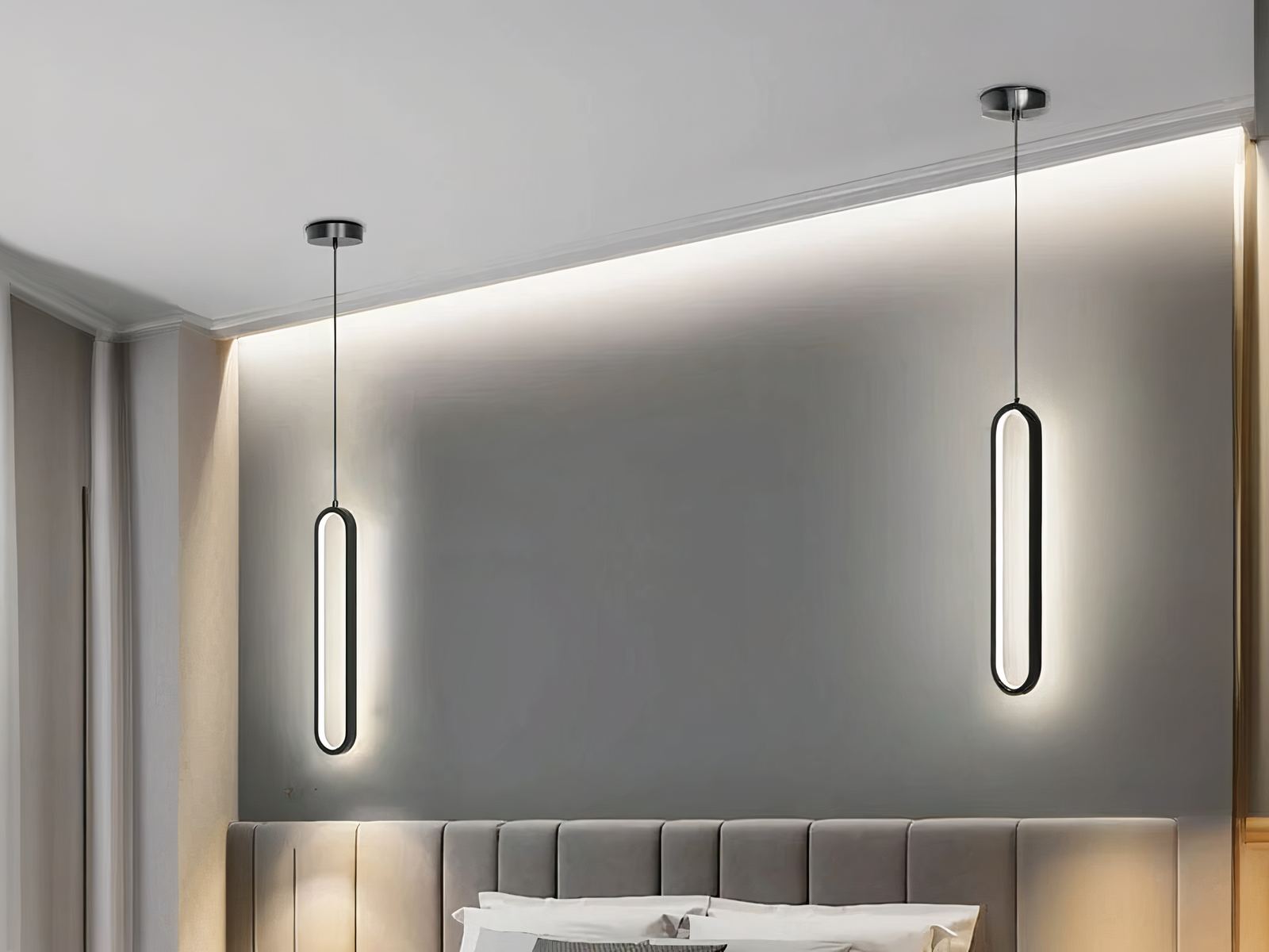 Suspension LED minimaliste moderne ovale noire