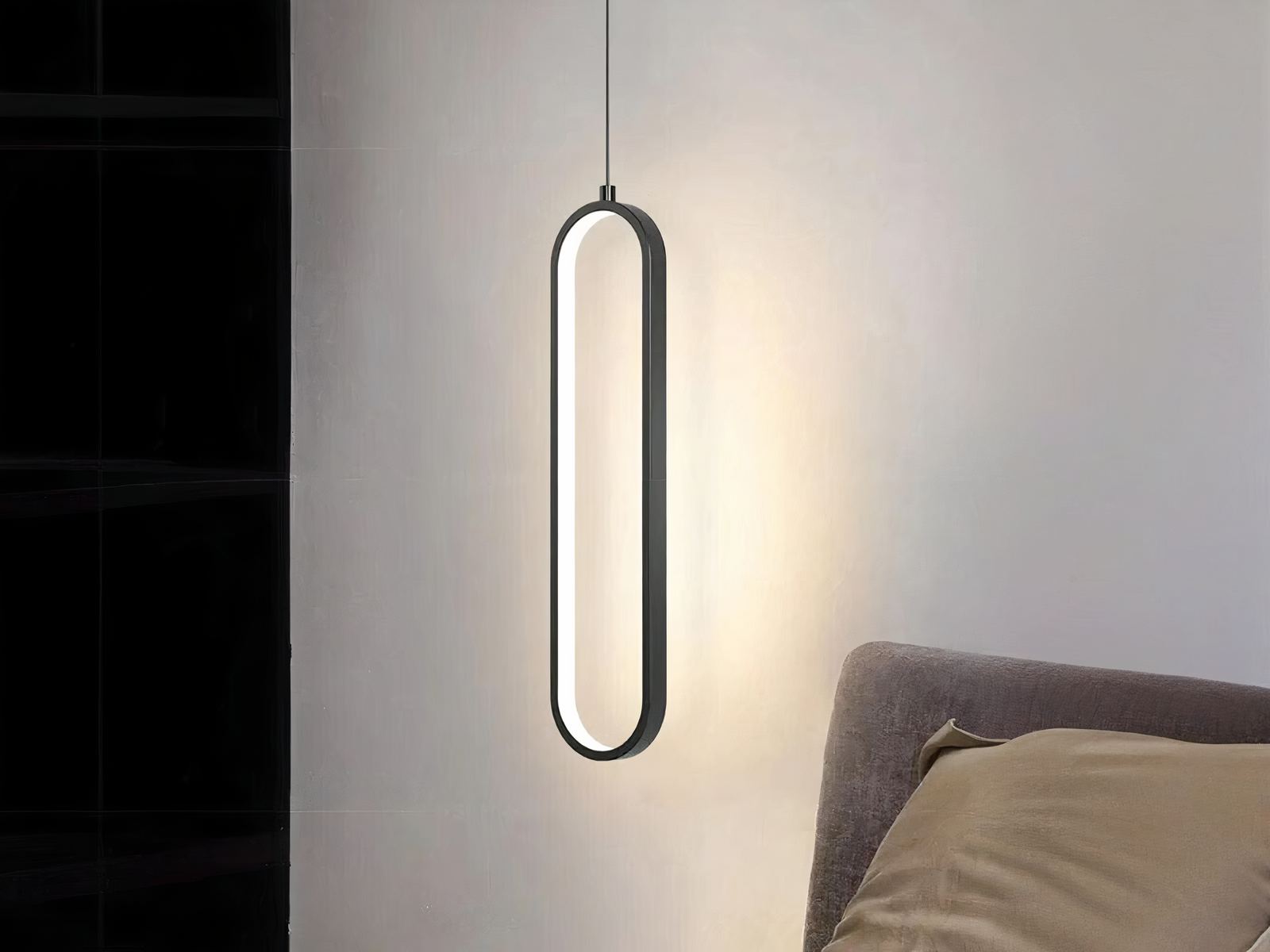 Suspension LED minimaliste moderne ovale noire
