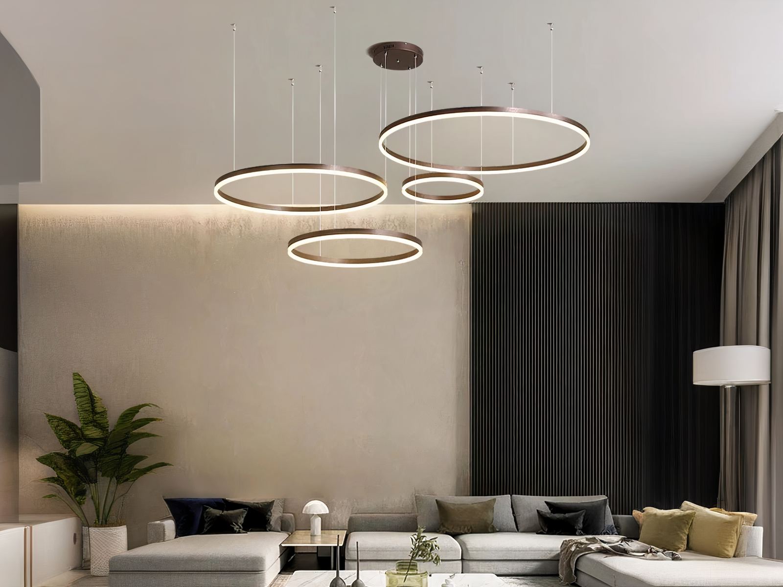 Suspension LED moderne avec anneaux brossés