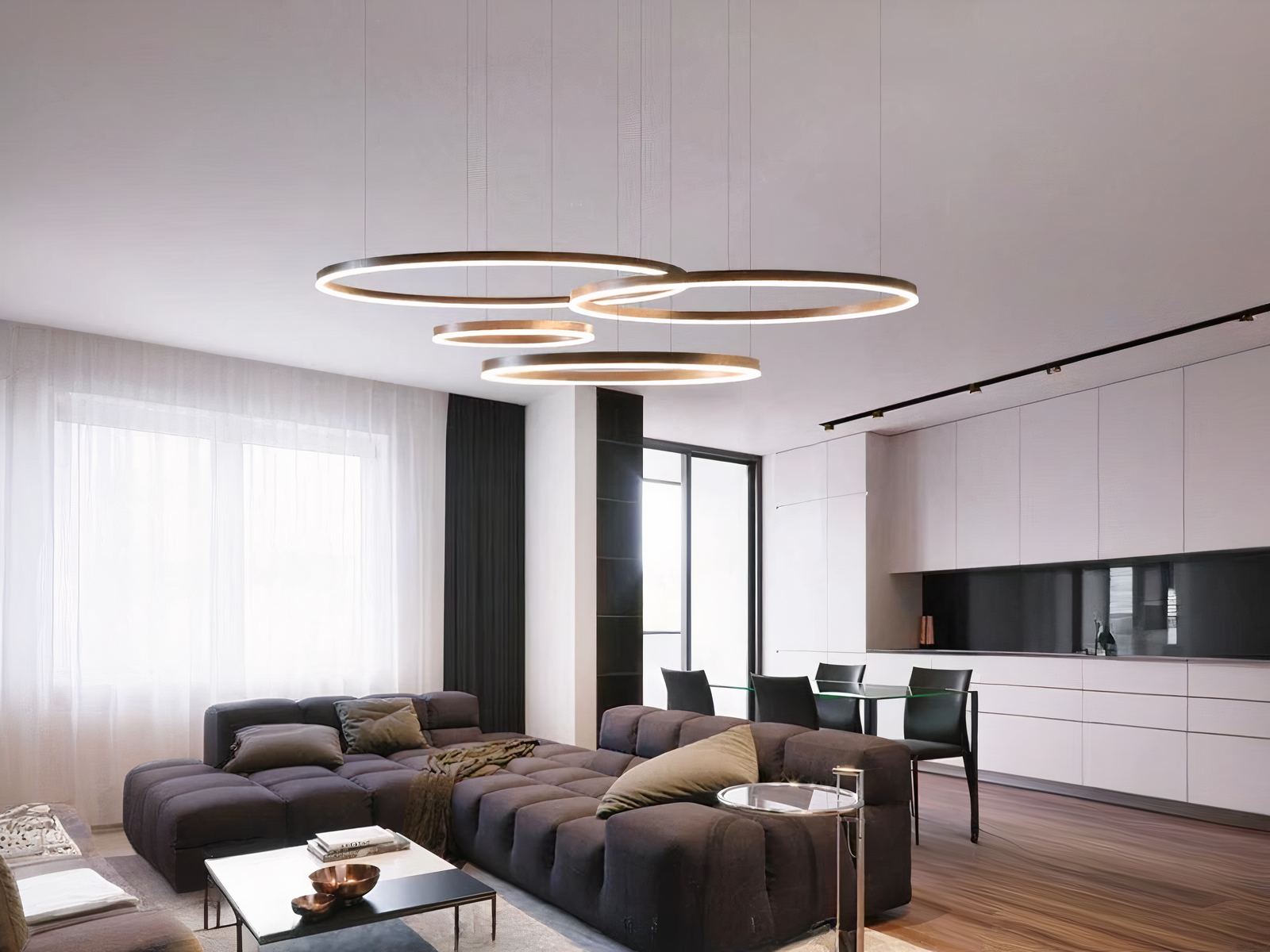 Suspension LED moderne avec anneaux brossés