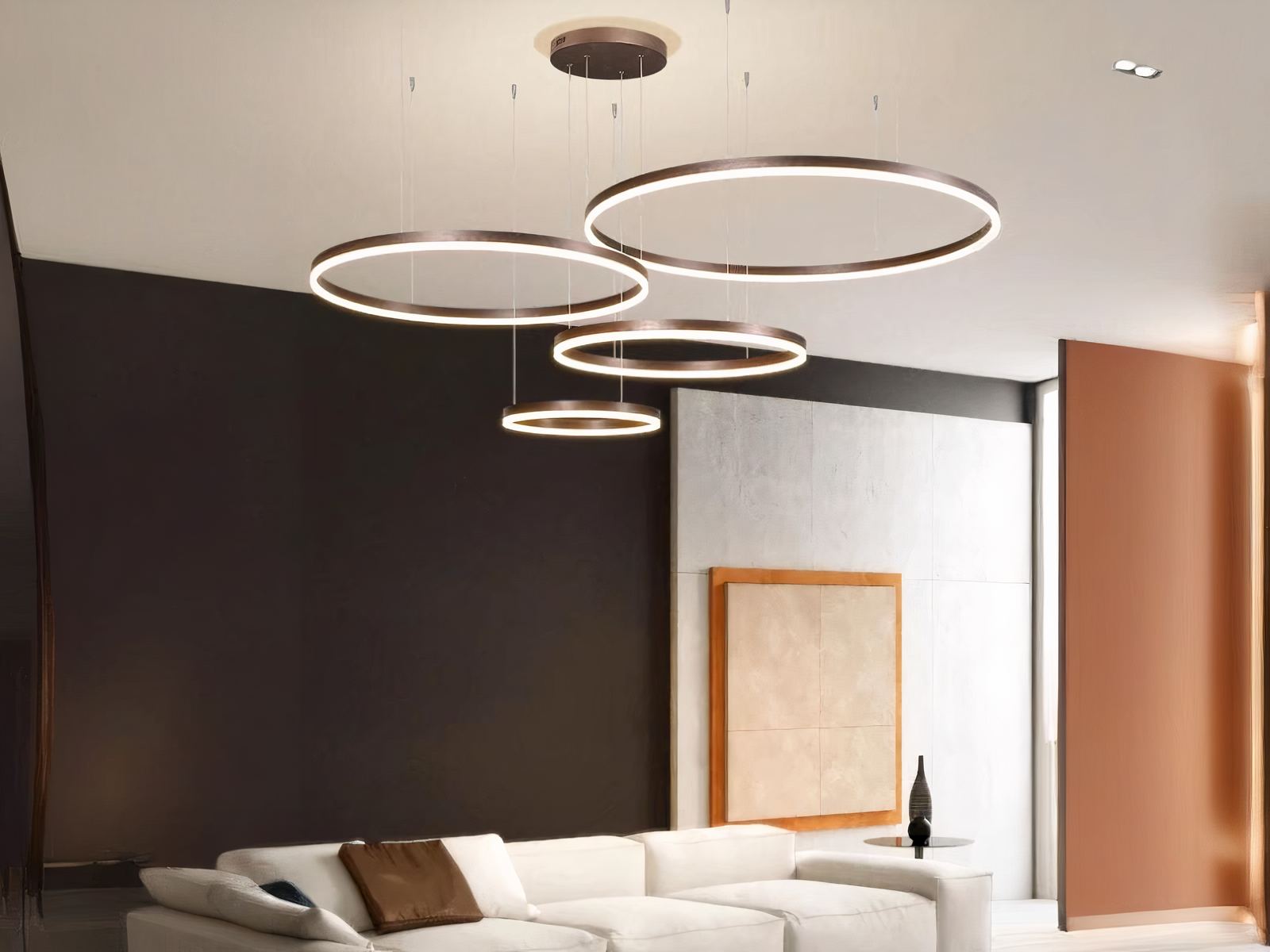 Suspension LED moderne avec anneaux brossés