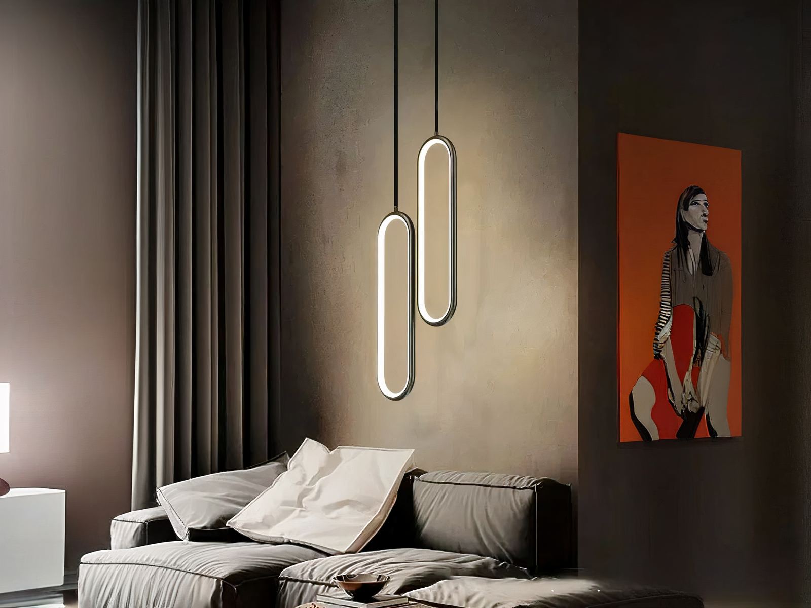 Suspension LED tube noir au design nordique moderne