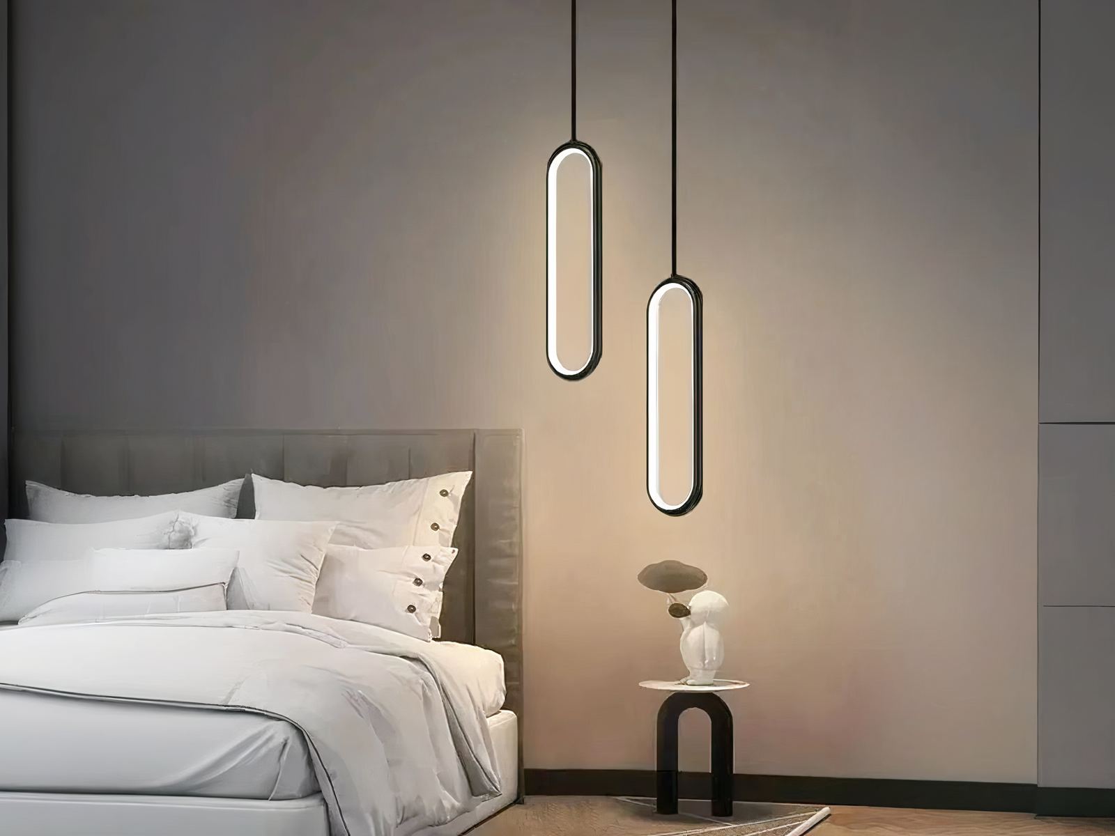 Suspension LED tube noir au design nordique moderne