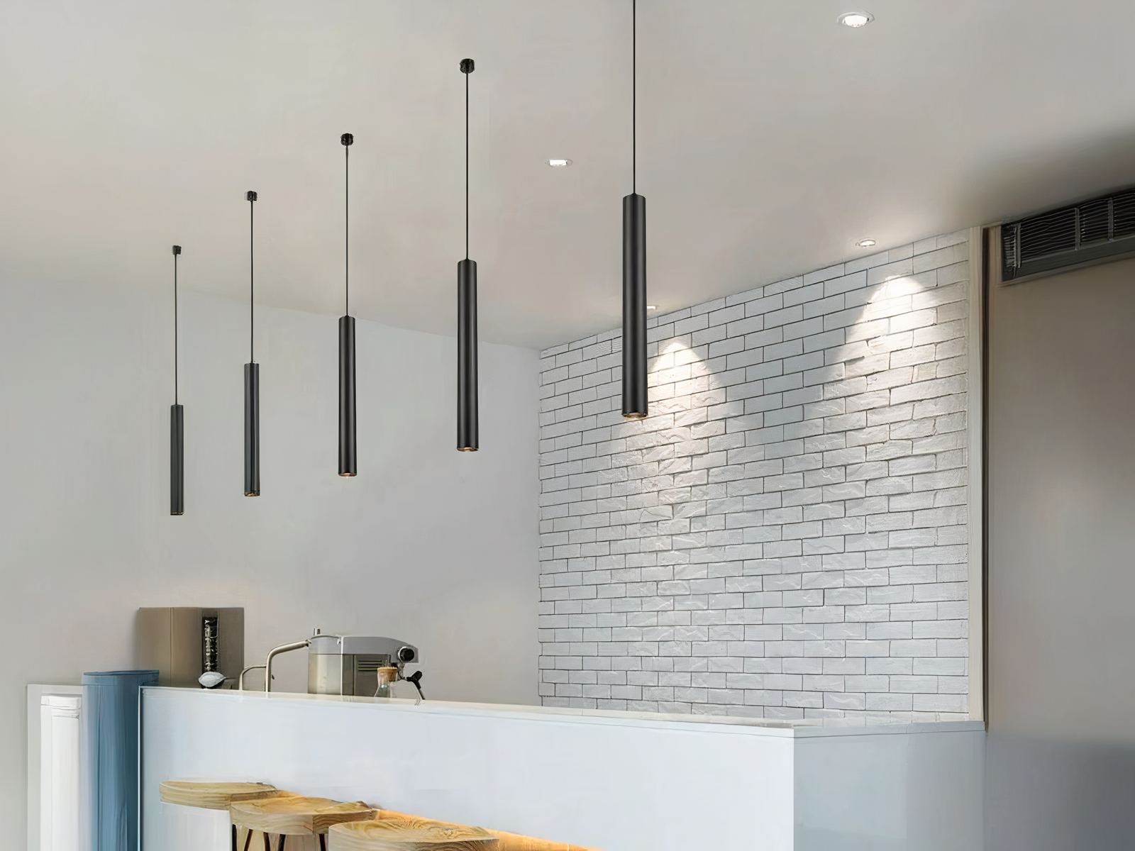 Suspension LED tube noir au design nordique moderne