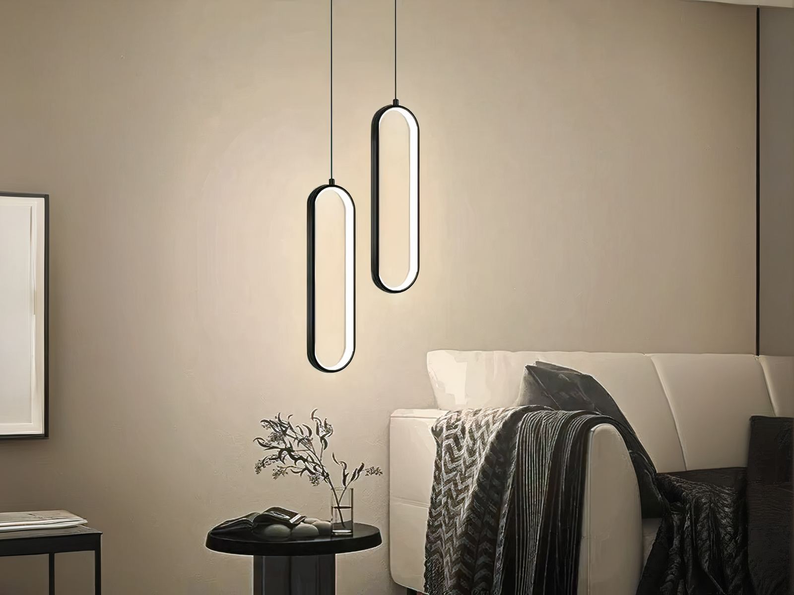 Suspension LED tube noir au design nordique moderne