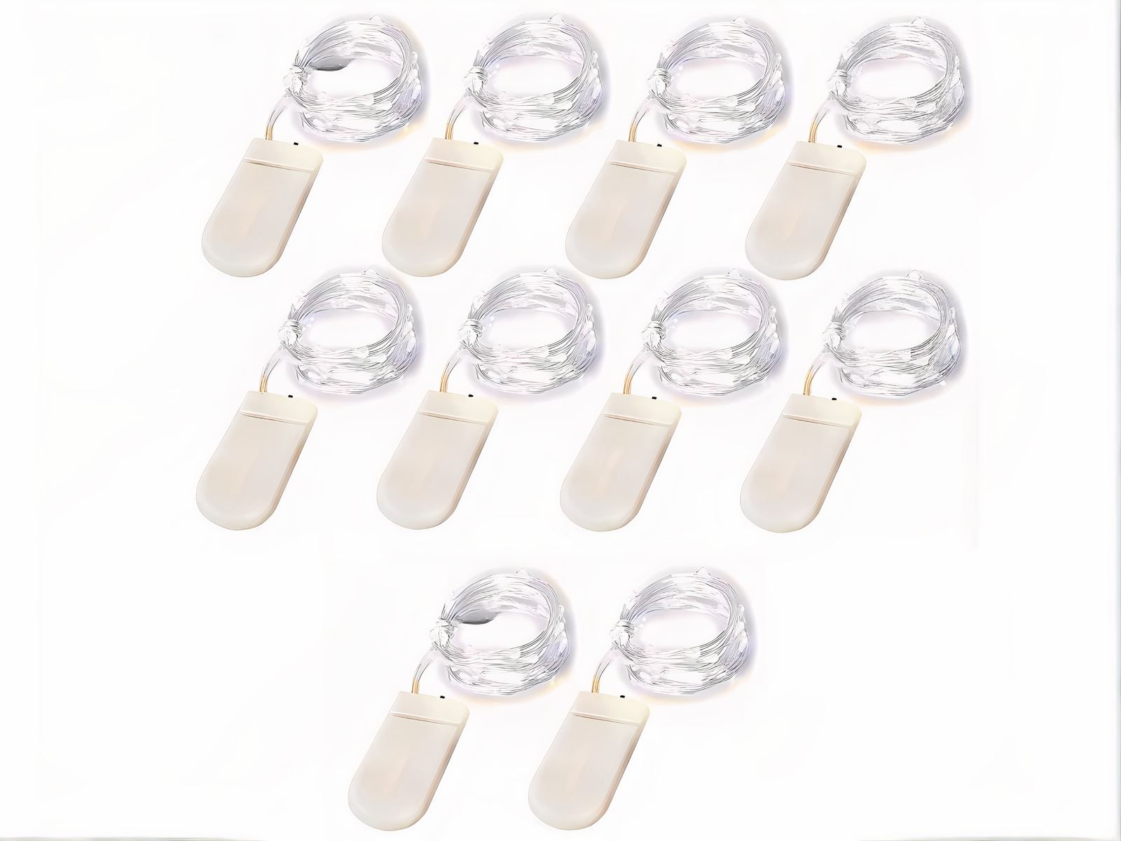 Lot de dix rubans LED à pile 3m étanches et décoratifs sur fond blanc