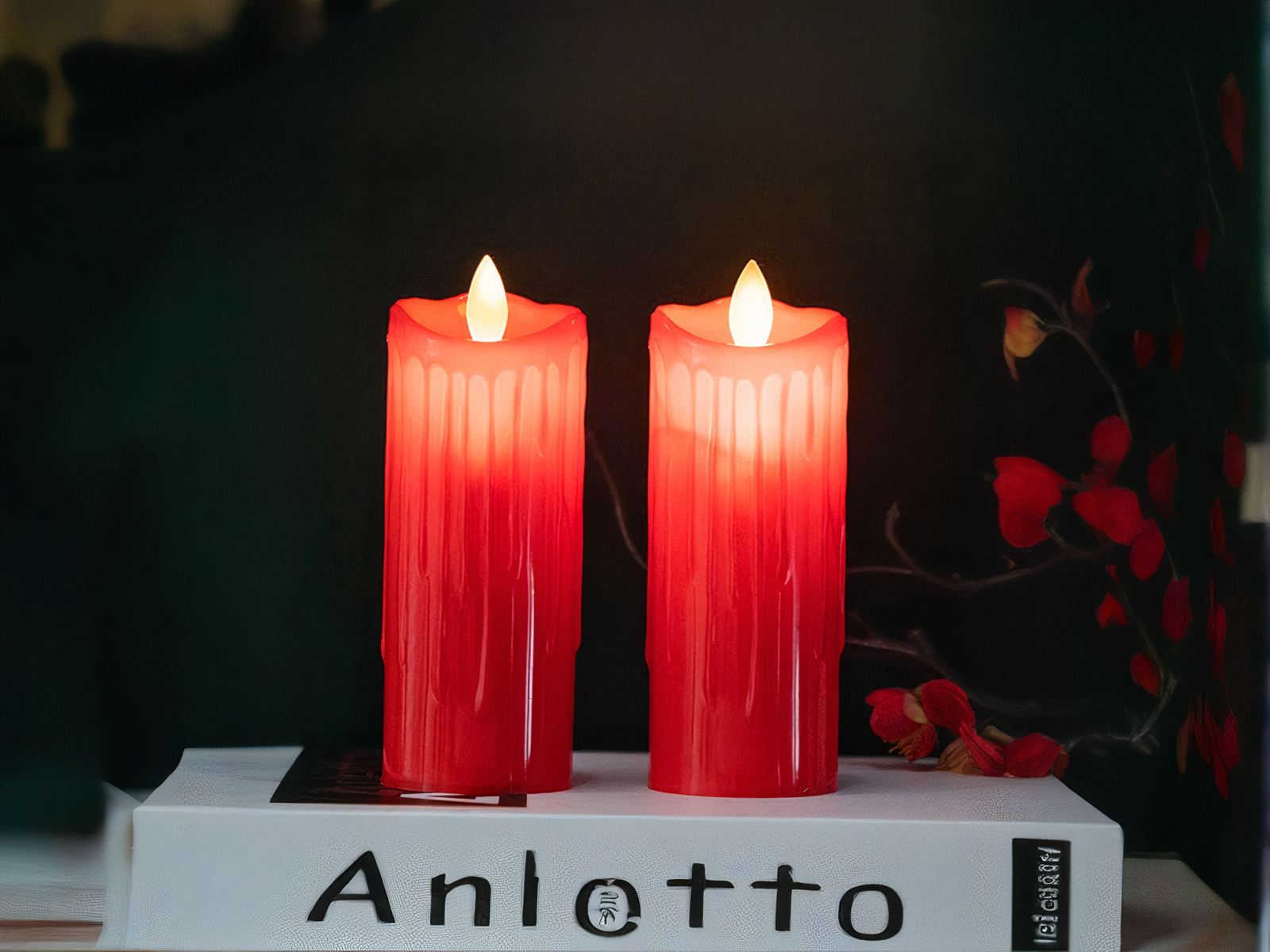 Bougie LED à flamme vacillante rouge et scintillante