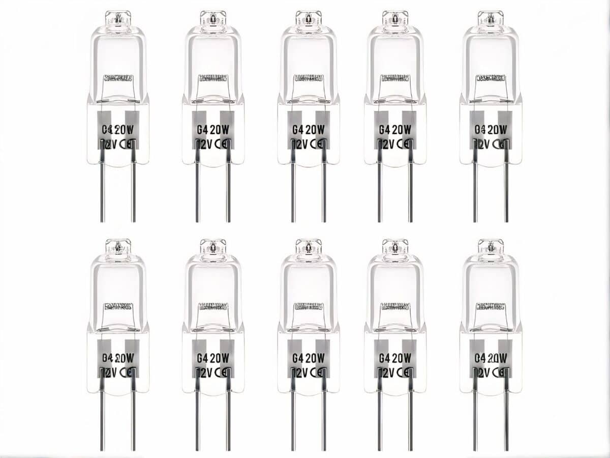 img_07_2024_lot_10_ampoules_led_g4_style_halogène Lot de 10 ampoules alignées sur fond blanc