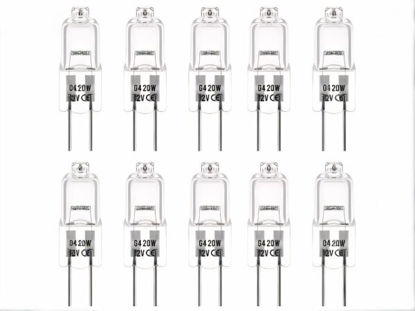 Lot de 10 ampoules alignées sur fond blanc
