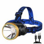 Lampe frontale LED durable et résistante Lampe frontale LED durable et résistante sur fond blanc
