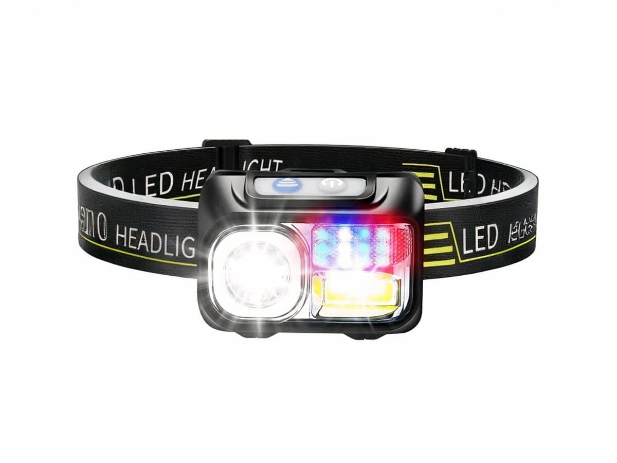 Lampe frontale LED flexible à luminosité réglable Lampe frontale LED flexible à luminosité réglable sur fond blanc