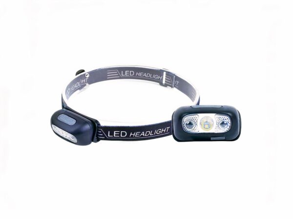 Lampe frontale LED légère et confortable sur fond blanc