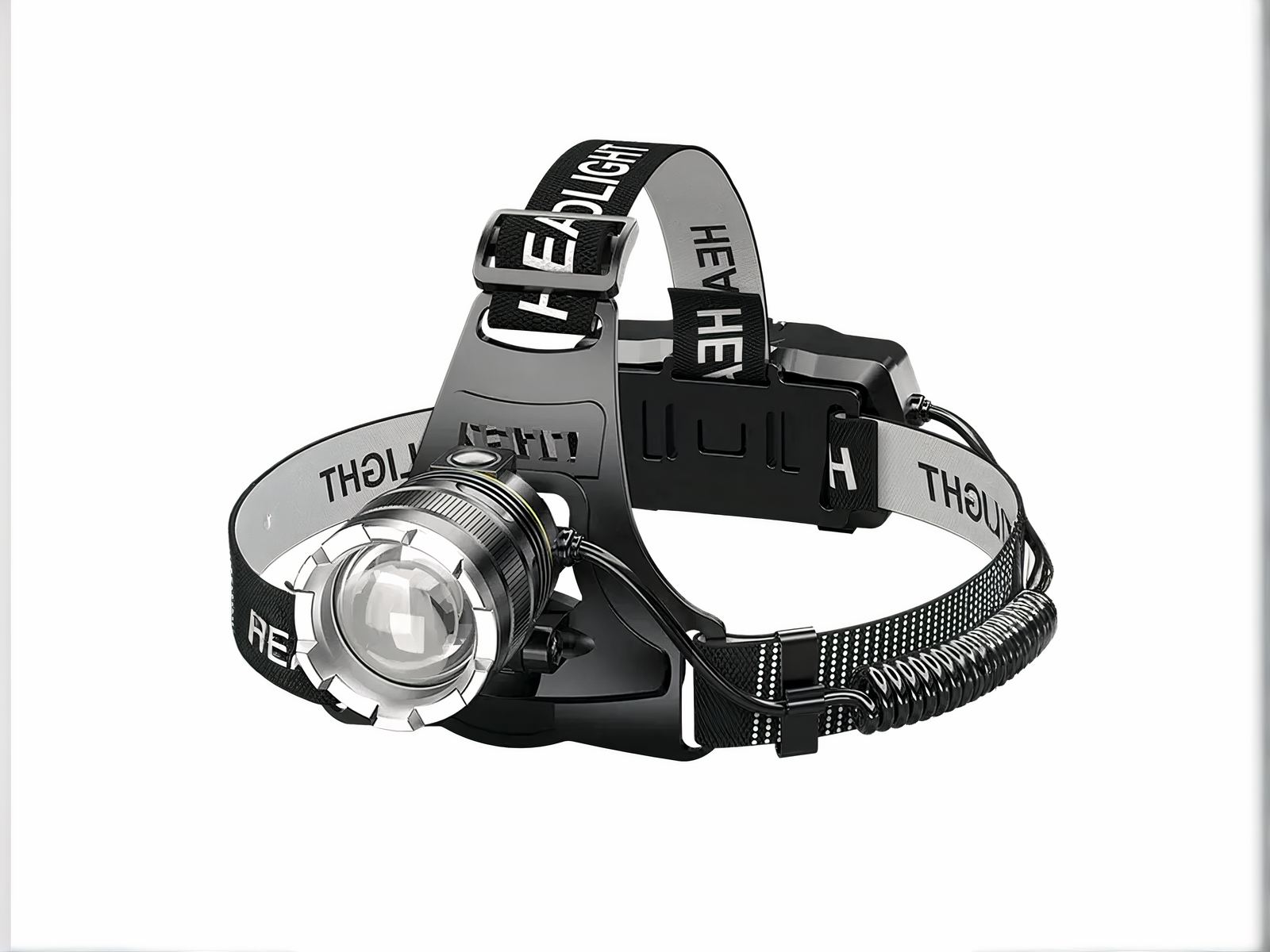 Lampe frontale LED pratique et réglable Lampe frontale LED pratique et réglable sur fond blanc