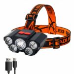 Lampe frontale LED puissante et confortable Lampe frontale LED puissante et confortable sur fond blanc