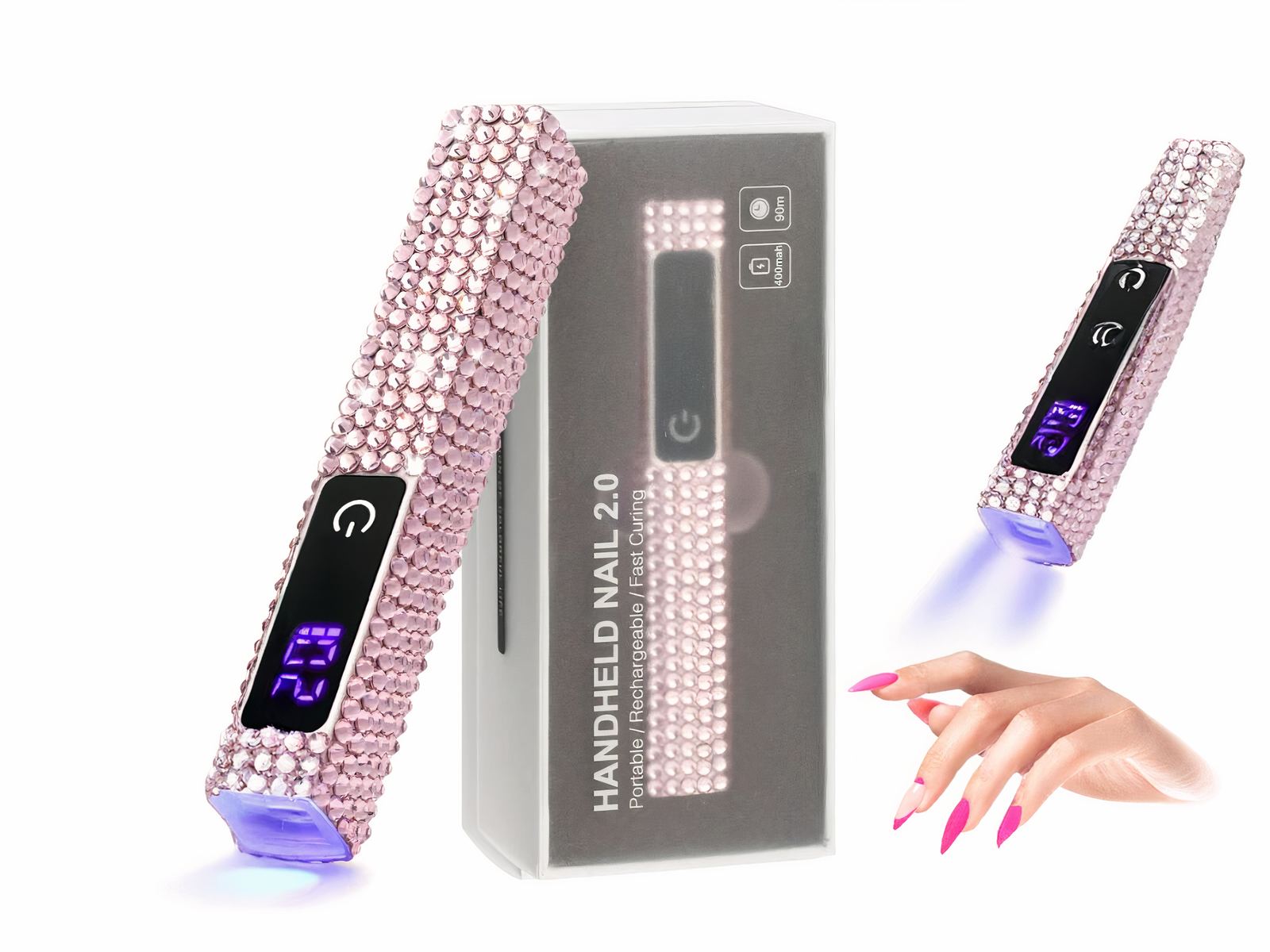 Lampe LED ongle UV mini strass roses avec écran