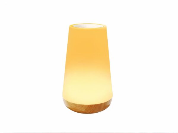 Lampe LED rechargeable tactile et télécommandée sur fond blanc