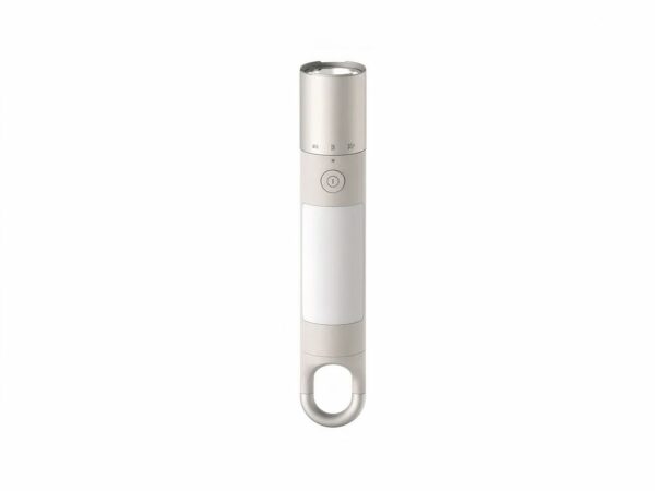 Lampe LED sans fil avec crochet extensible sur fond blanc