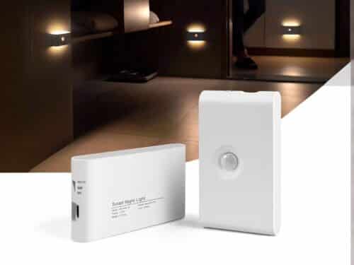 Lampe LED sans fil éclairage d'ambiance sur fond blanc avec des images de la lampe en action en arrière-plan