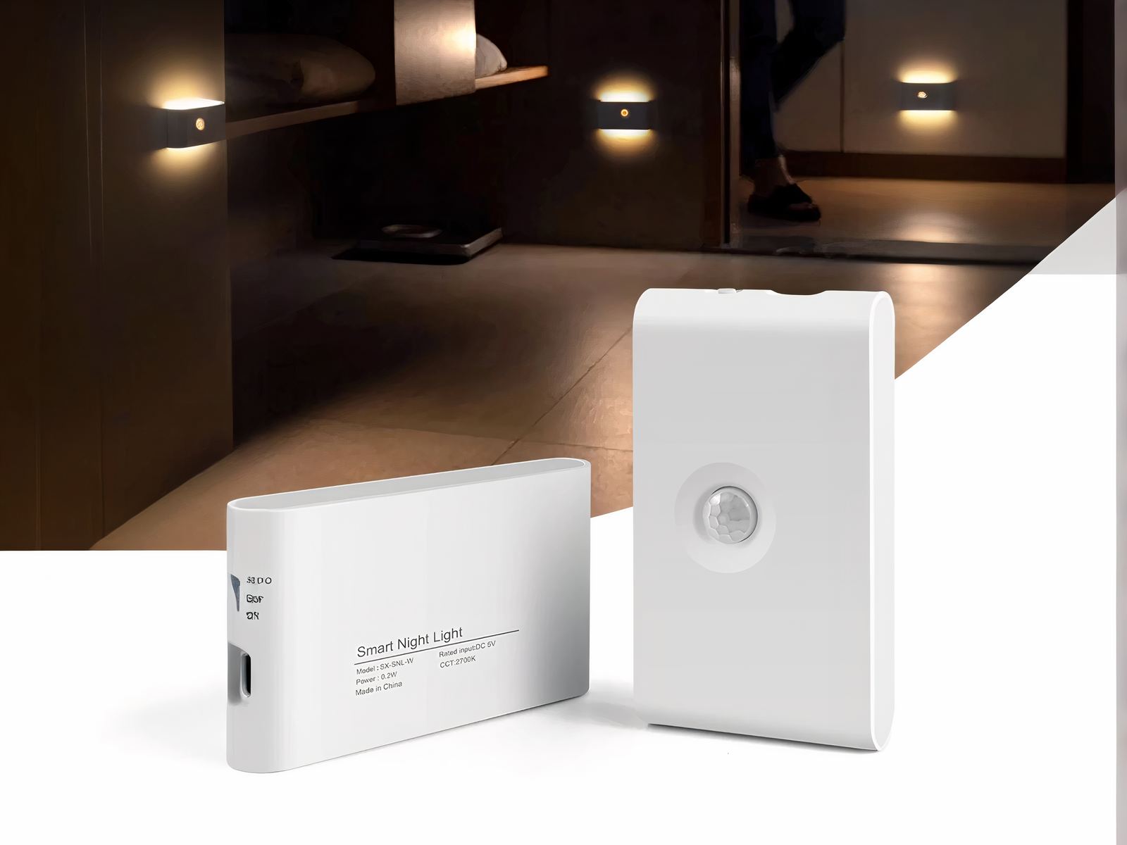 Lampe LED sans fil éclairage d'ambiance sur fond blanc avec des images de la lampe en action en arrière-plan