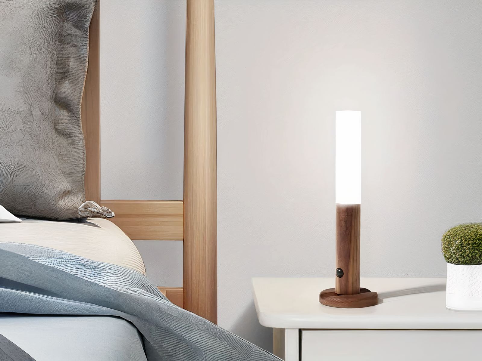 Lampe LED sans fil effet bois avec détecteur Lampe LED sans fil effet bois avec détecteur