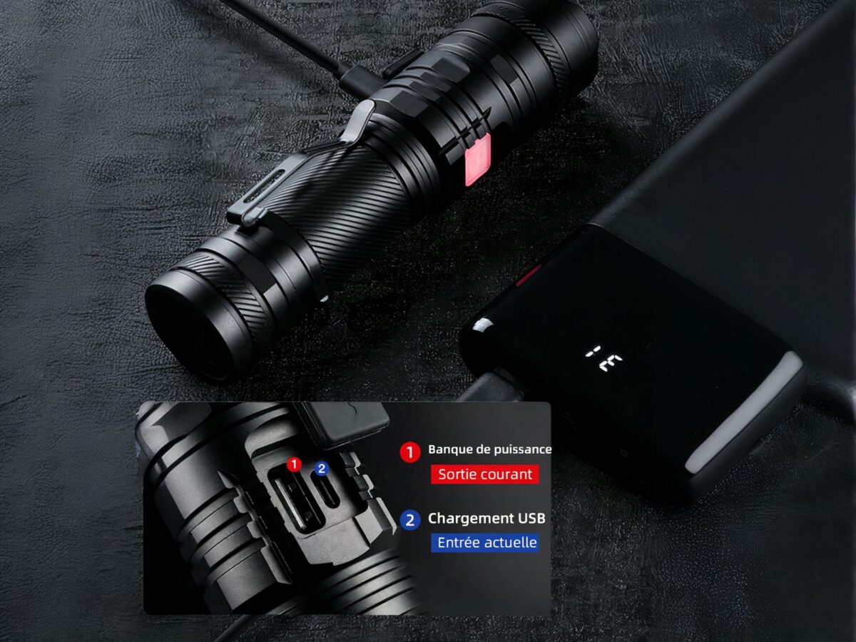 Lampe torche LED noire à haute puissance