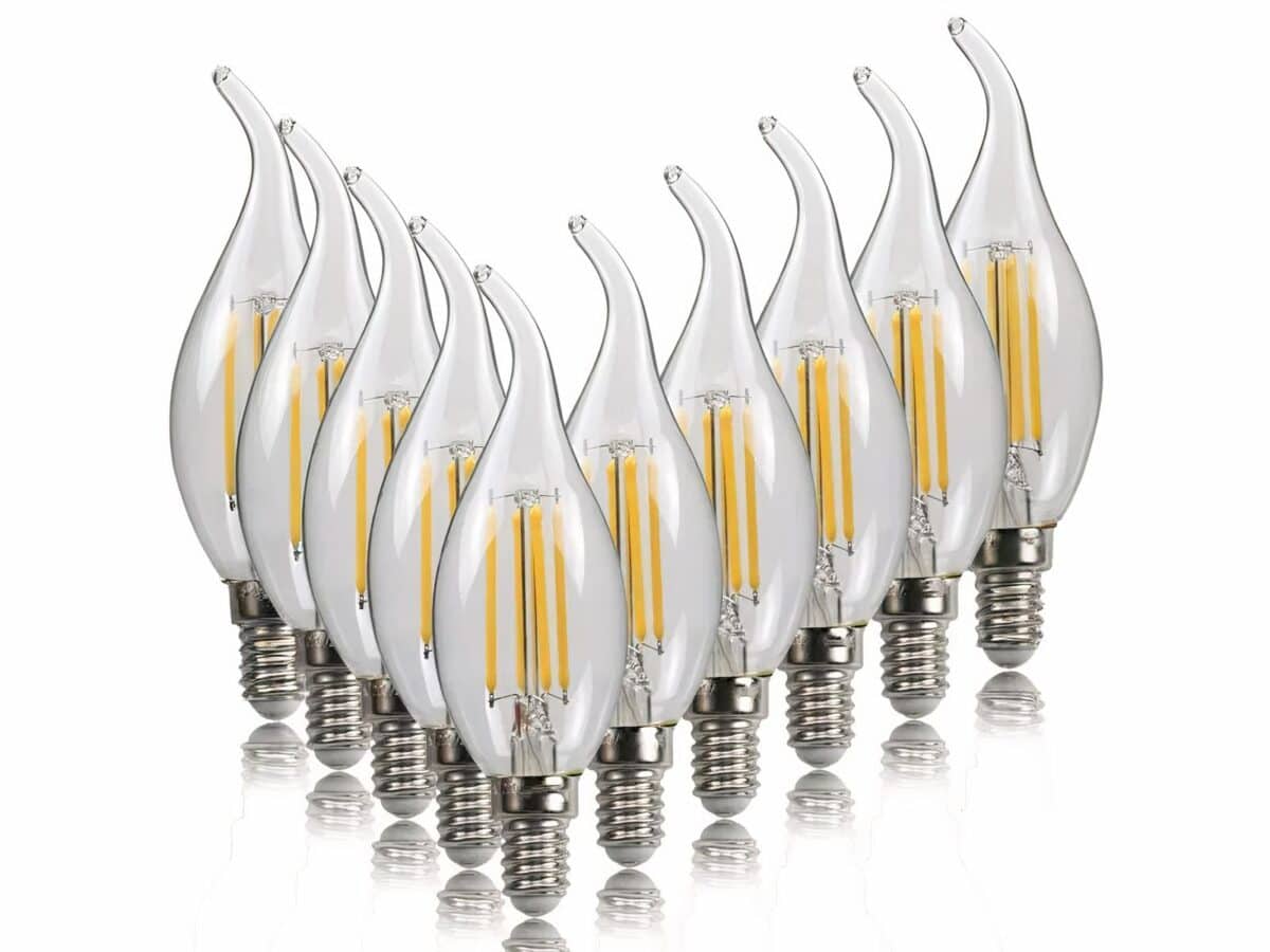 Lot 10 ampoules LED E14 en verre à filament forme bougie Lot 10 ampoules LED E14 en verre à filament forme bougie