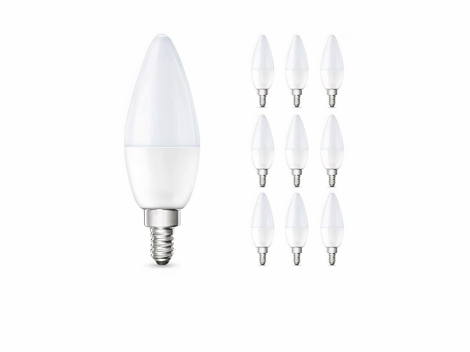 Lot 10 ampoules LED E14 sur fond blanc