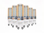 Lot 6 ampoules LED G9 sur fond blanc.