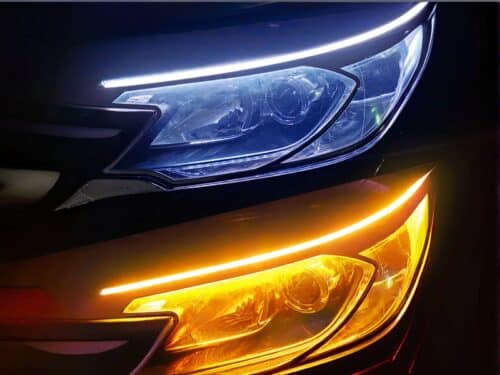 Lot de 2 rubans led exterieur adhésifs et étanches pour voiture, ruban pour phare de couleur jaune ou blanc.