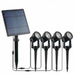 Lot de quatre spots LED solaire imperméables et pratiques Lot de quatre spots LED solaire imperméables et pratiques sur fond blanc
