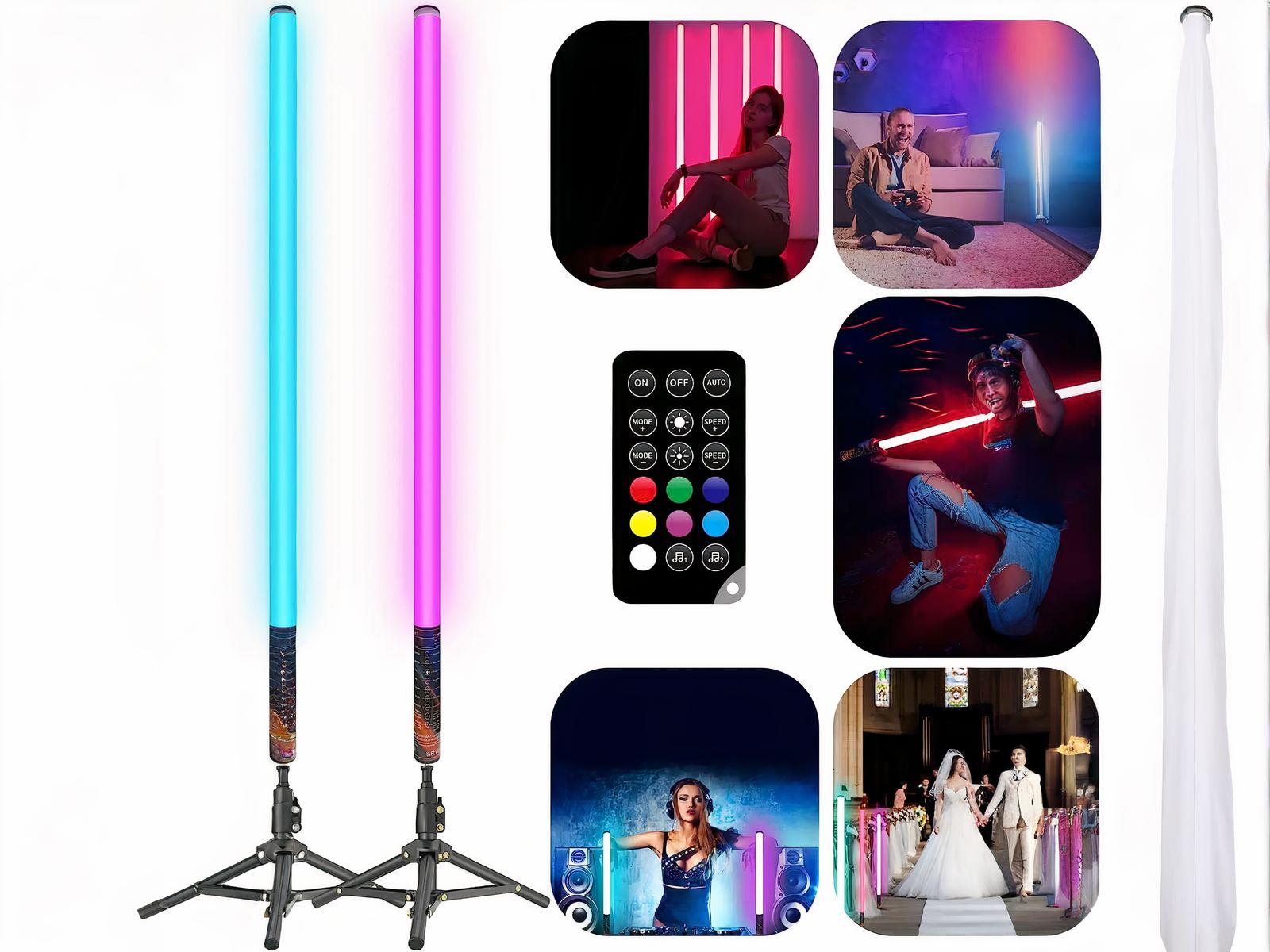 Lot de quatre tubes néon LED pratiques et ajustables