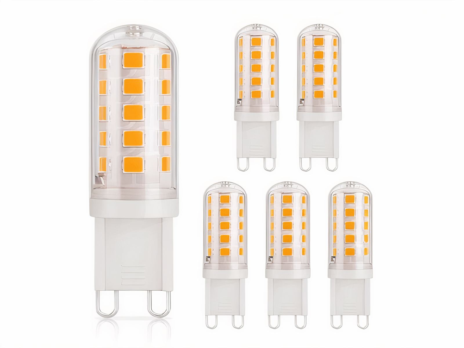 Lot de six ampoules LED G9 pour ambiance accueillante sur fond blanc