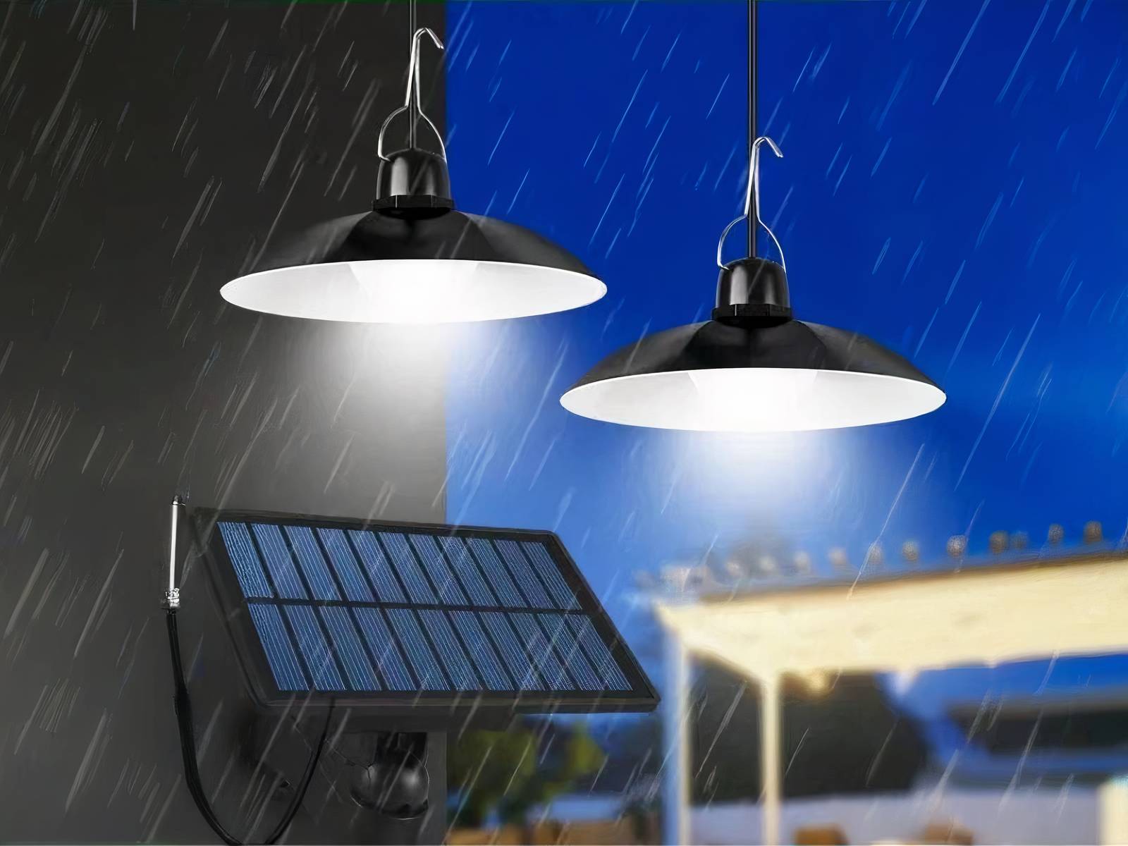 Lot deux lampes LED solaires suspendues avec télécommande