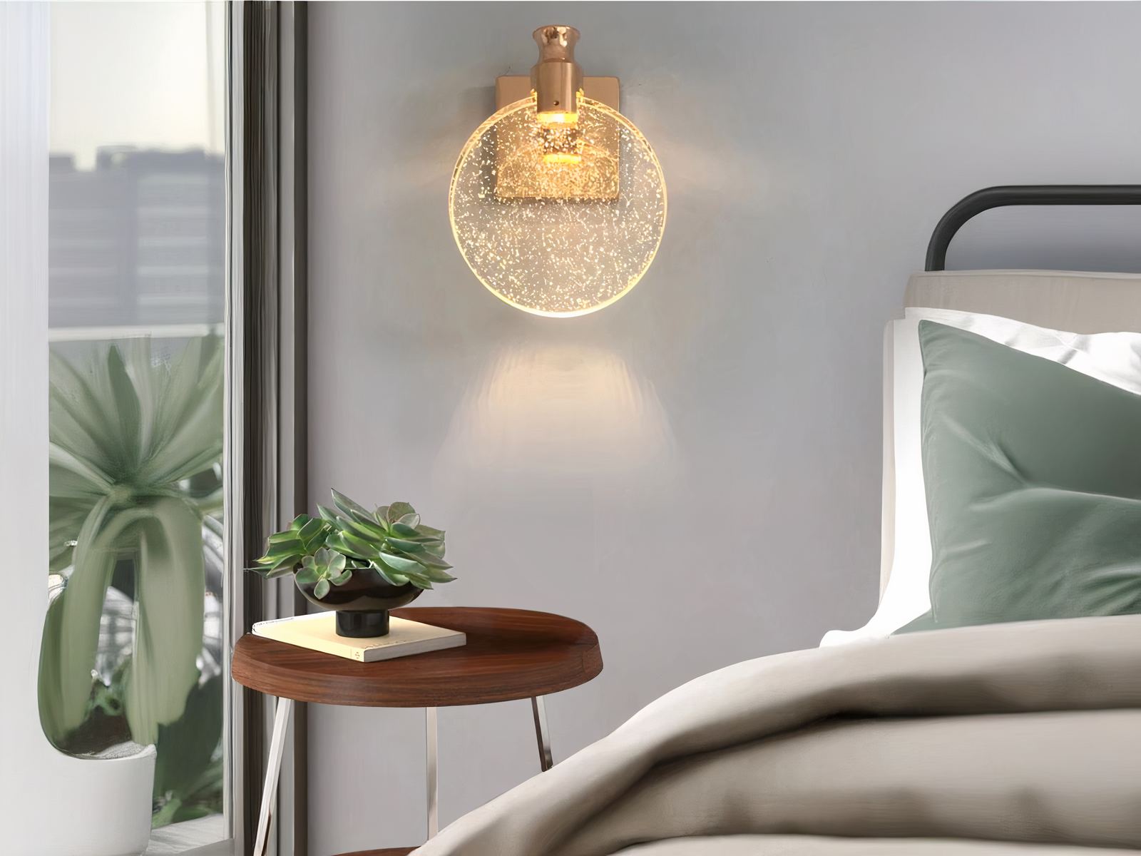 Luminaire LED mural chic et raffiné allumé dans une chambre