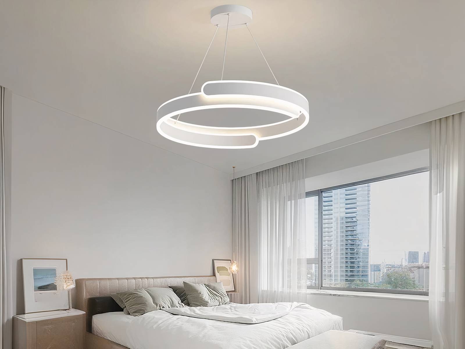 Lustre LED cercle original blanc suspendu